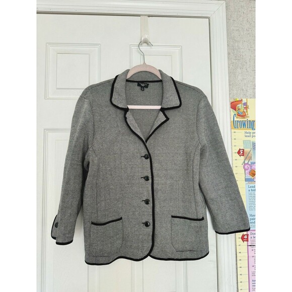 Talbots Petite Large Women’s Blazer knitted Wool Cotton Black White - Picture 1 of 5